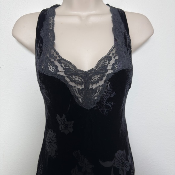 VTG Y2K 90s Women Fairy Grunge Velvet Burnout Silk Evening Dress Midi Lace Trim - Picture 8 of 13